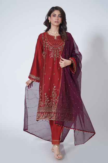 3 Piece Unstitched Embroidered Khaadi Net Suit