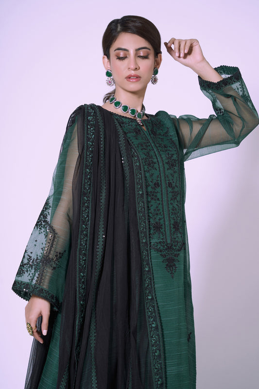 3 Pieces Unstitched Embroidered Textured Organza Suit