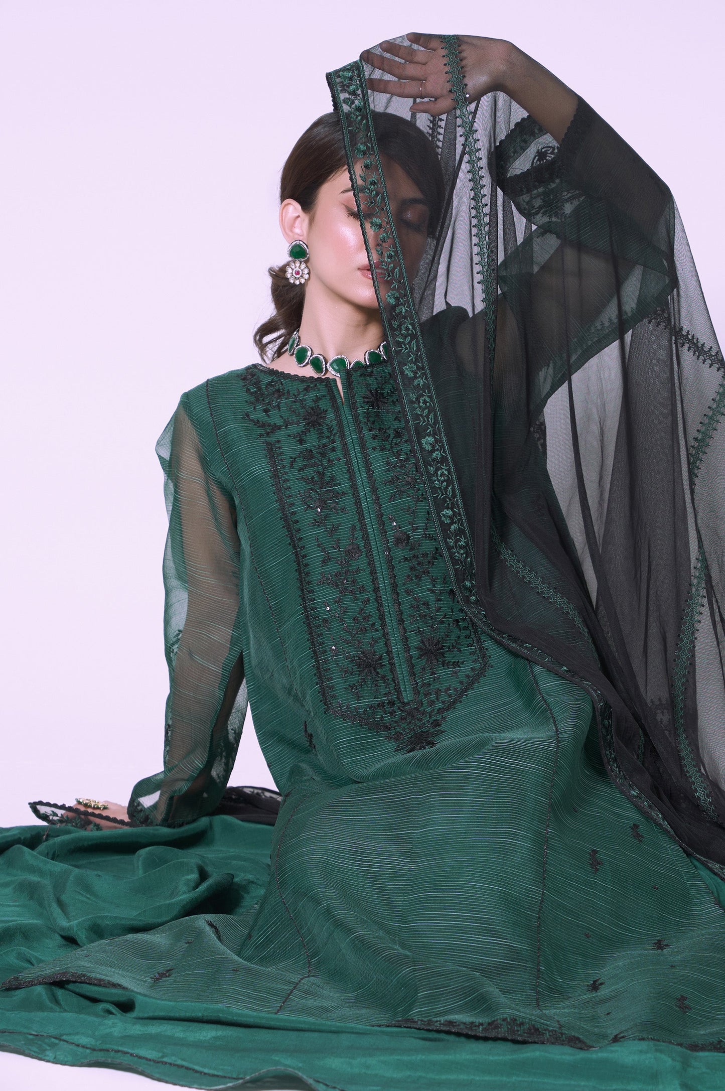 3 Pieces Unstitched Embroidered Textured Organza Suit