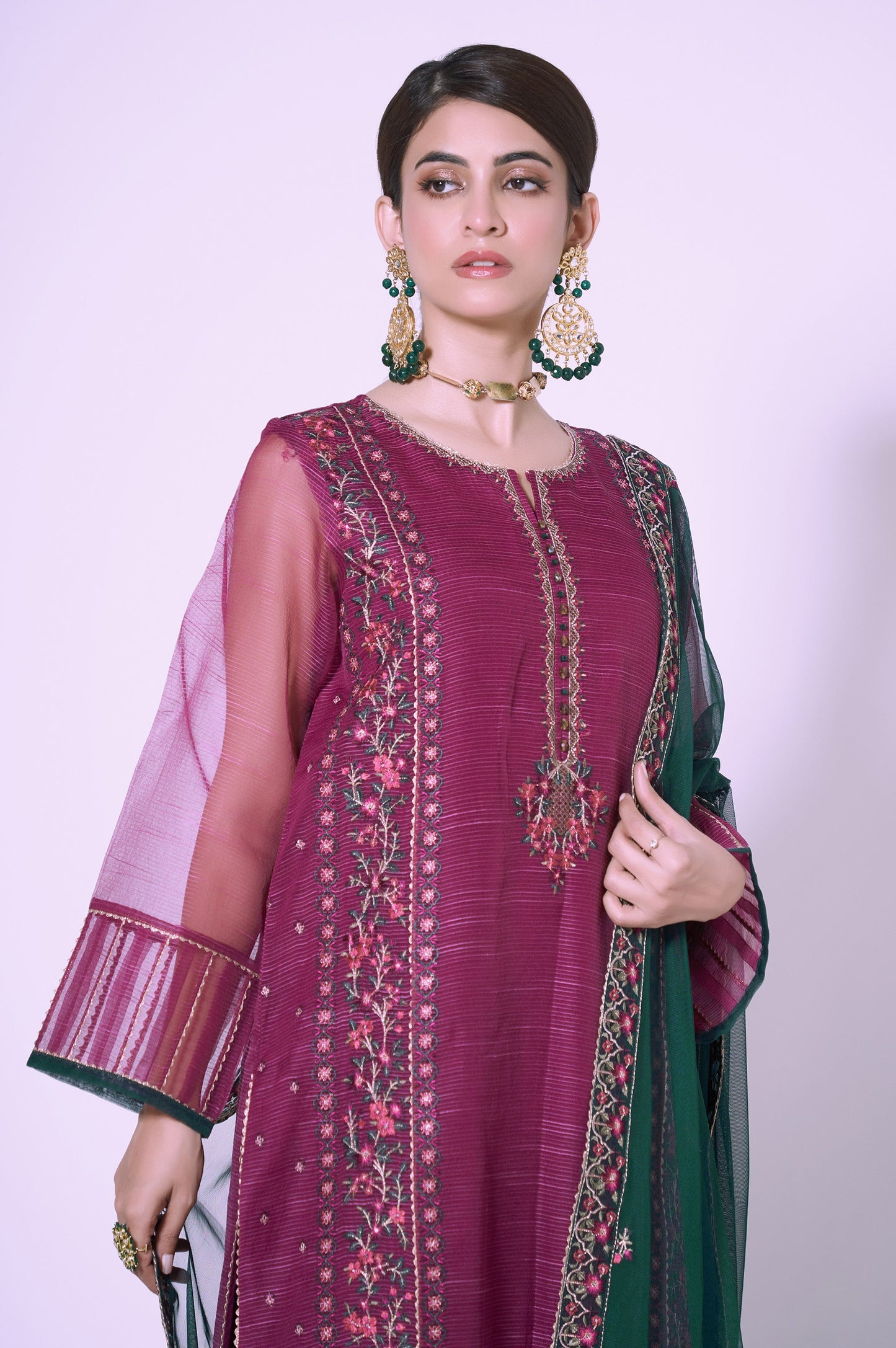 3 Piece Unstitched Embroidered Textured Organza Suit