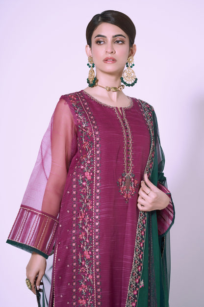 3 Piece Unstitched Embroidered Textured Organza Suit