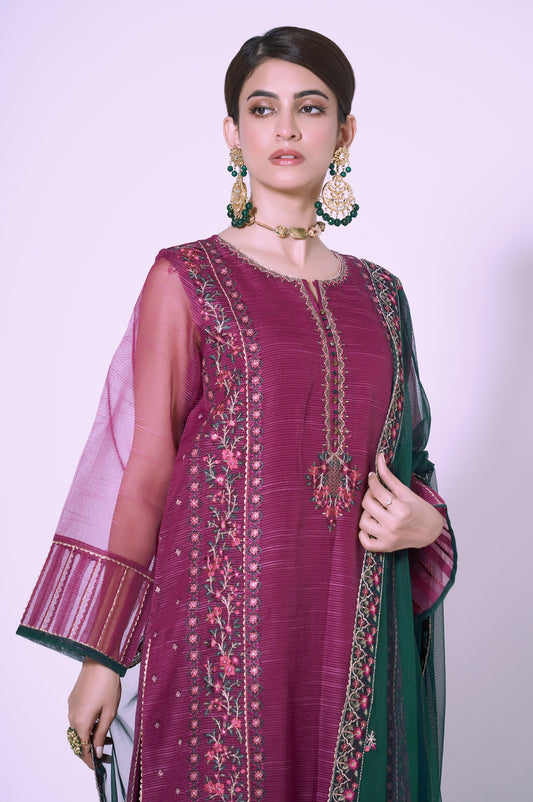 3 Piece Unstitched Embroidered Textured Organza Suit