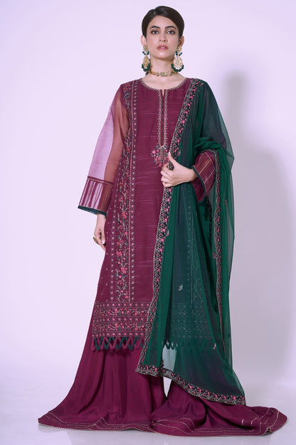 3 Piece Unstitched Embroidered Textured Organza Suit