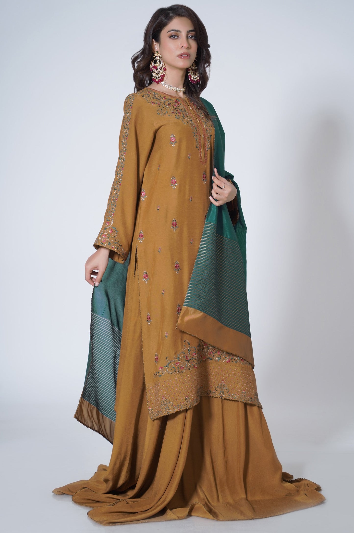 3 Piece Unstitched Embroidered Raw silk Suit