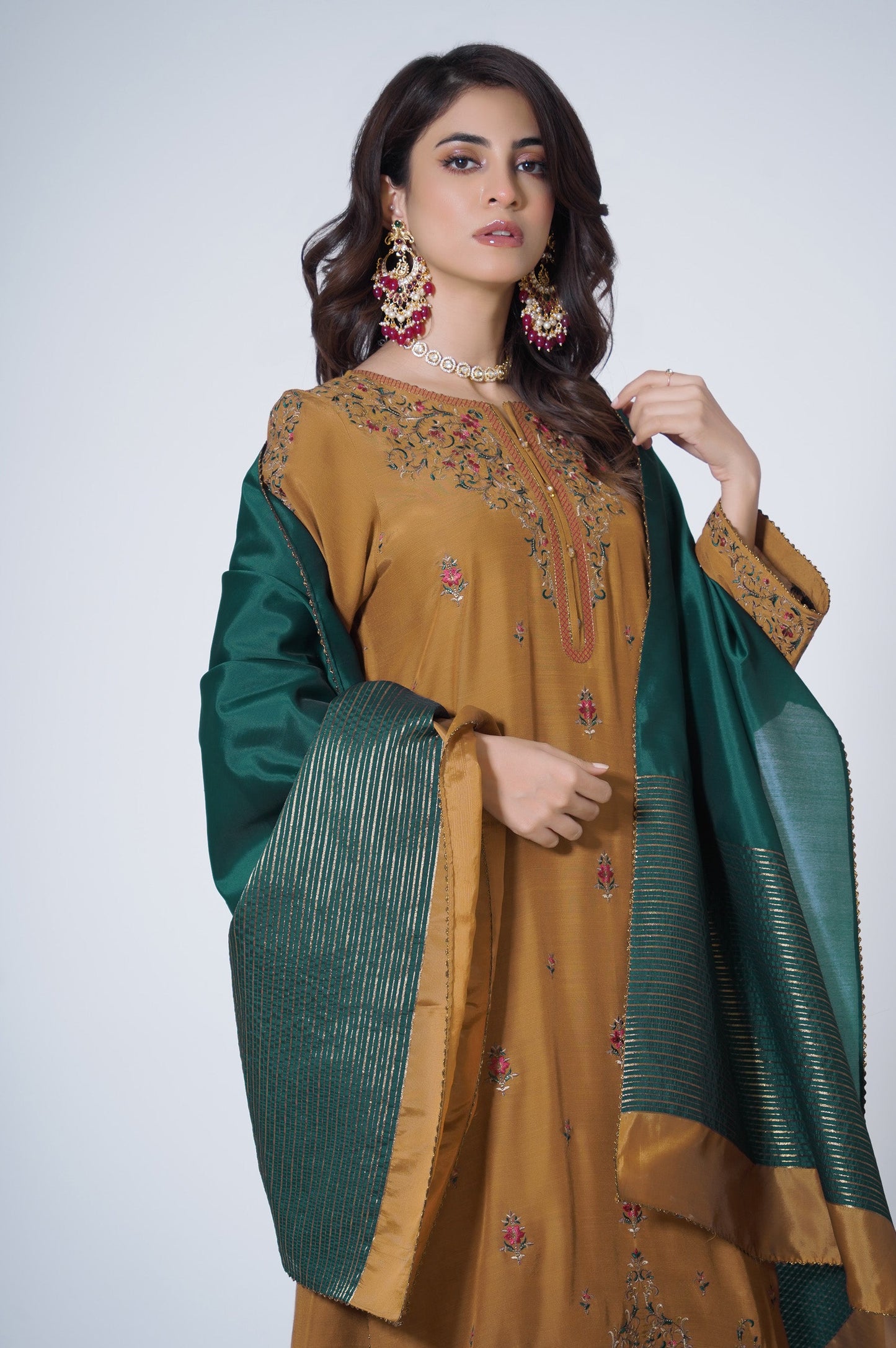 3 Piece Unstitched Embroidered Raw silk Suit