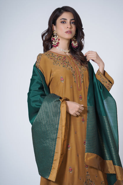3 Piece Unstitched Embroidered Raw silk Suit