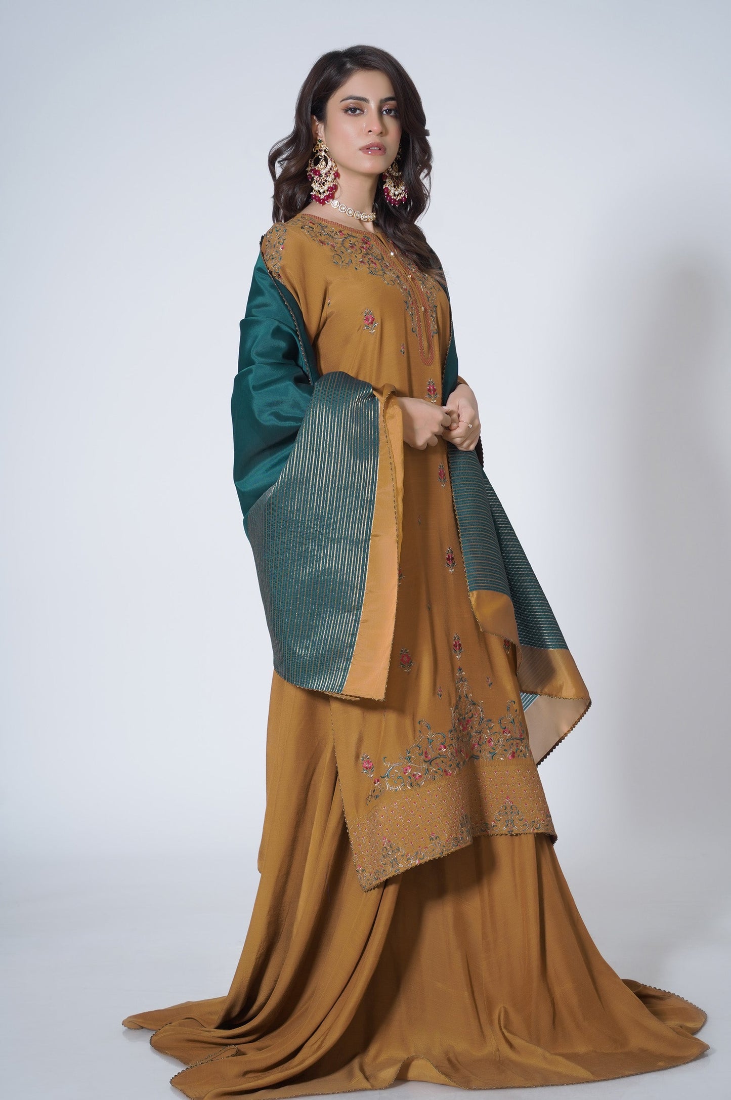 3 Piece Unstitched Embroidered Raw silk Suit
