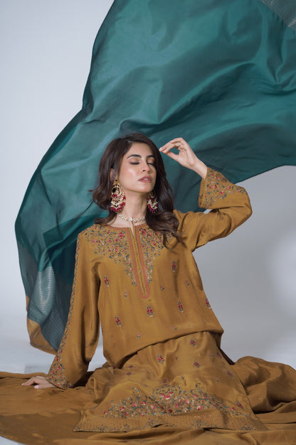 3 Piece Unstitched Embroidered Raw silk Suit