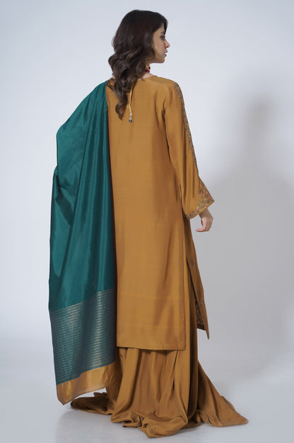 3 Piece Unstitched Embroidered Raw silk Suit