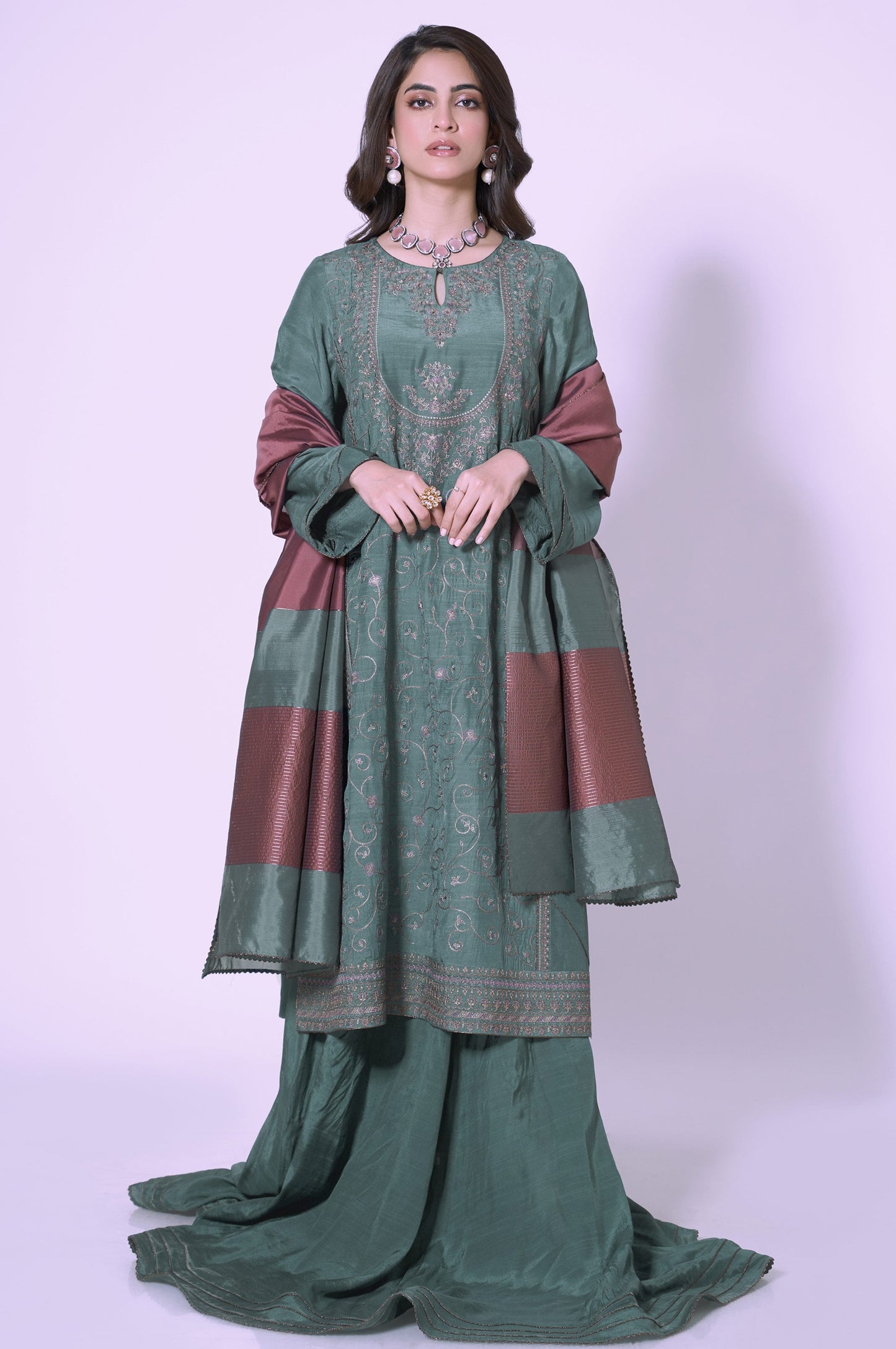 3 Piece Unstitched Embroidered Raw Silk Suit