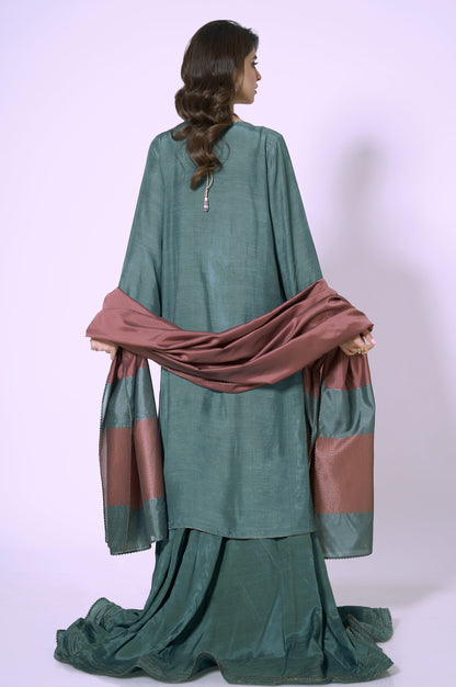 3 Piece Unstitched Embroidered Raw Silk Suit