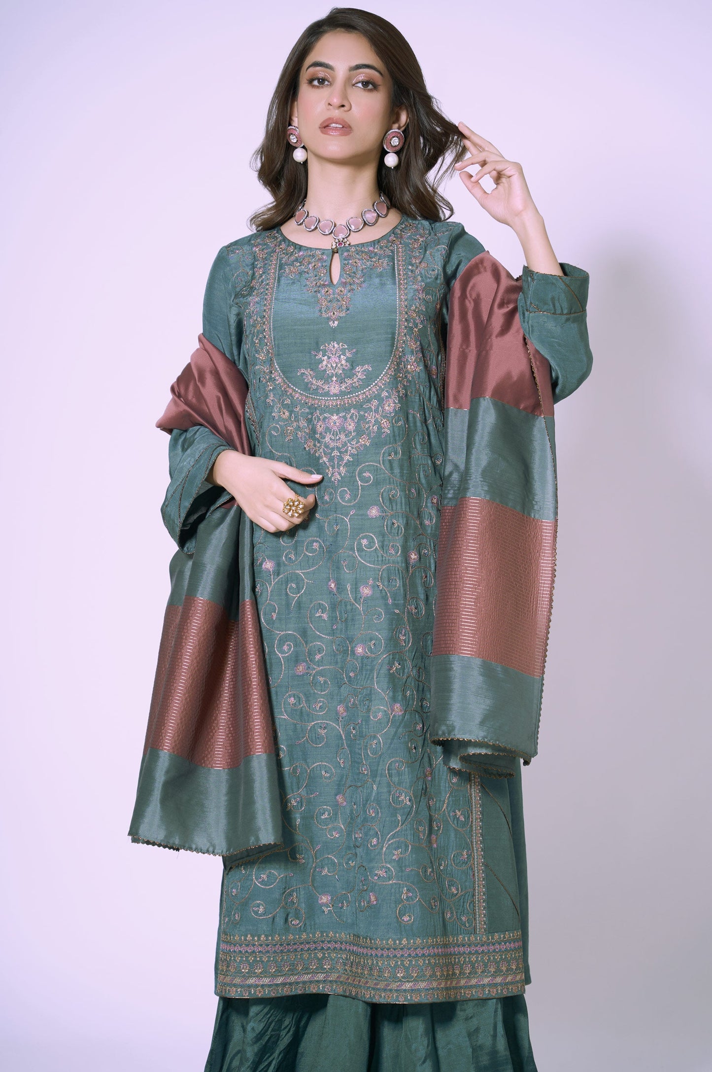 3 Piece Unstitched Embroidered Raw Silk Suit