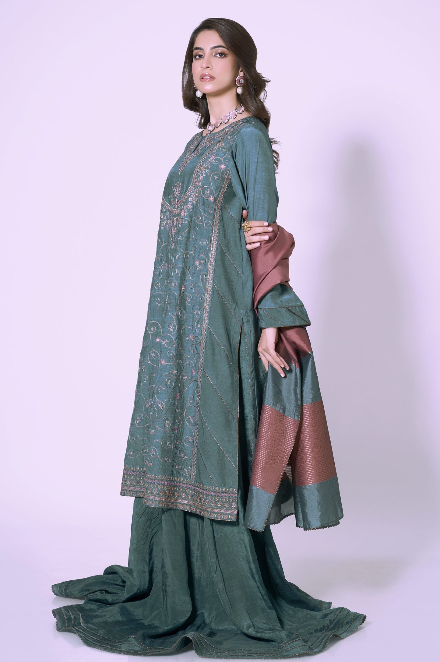3 Piece Unstitched Embroidered Raw Silk Suit