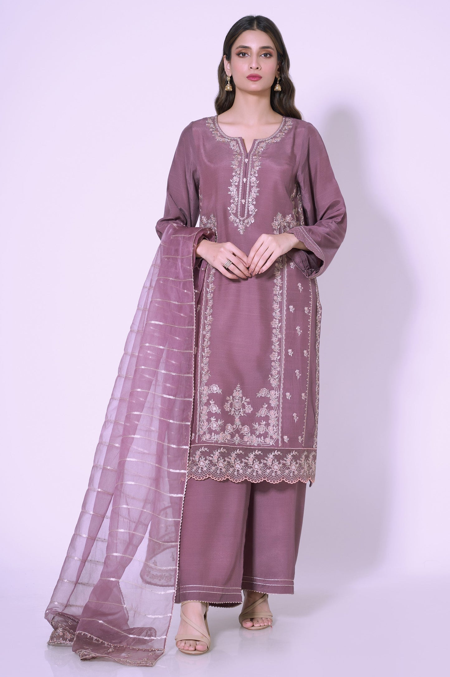 3 Piece Unstitched Embroidered Raw silk Suit