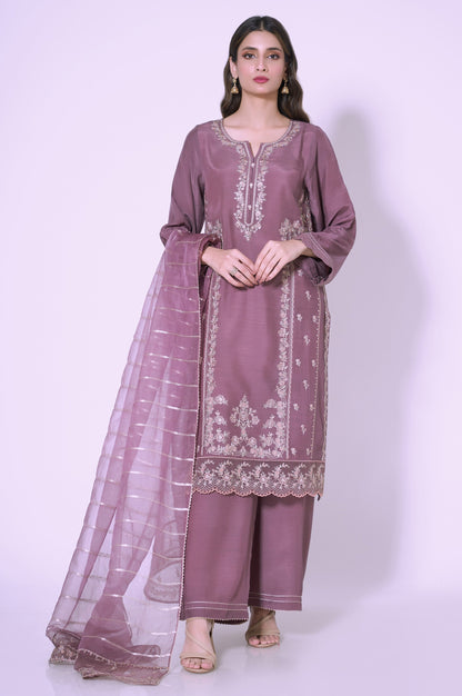 3 Piece Unstitched Embroidered Raw silk Suit