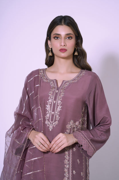 3 Piece Unstitched Embroidered Raw silk Suit