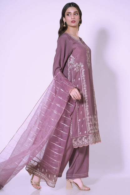 3 Piece Unstitched Embroidered Raw silk Suit