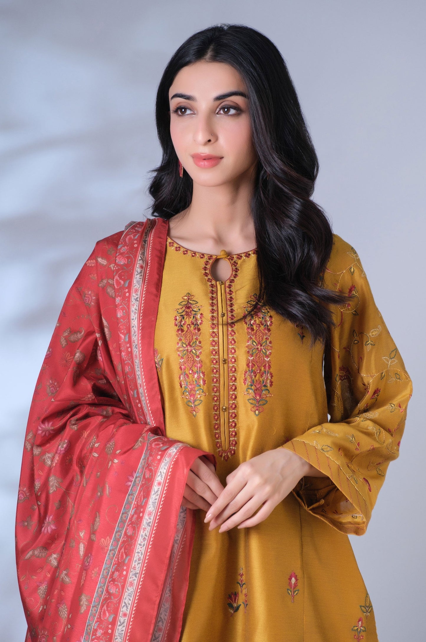 Unstitched 3 Piece Embroidered Cotton Net Suit