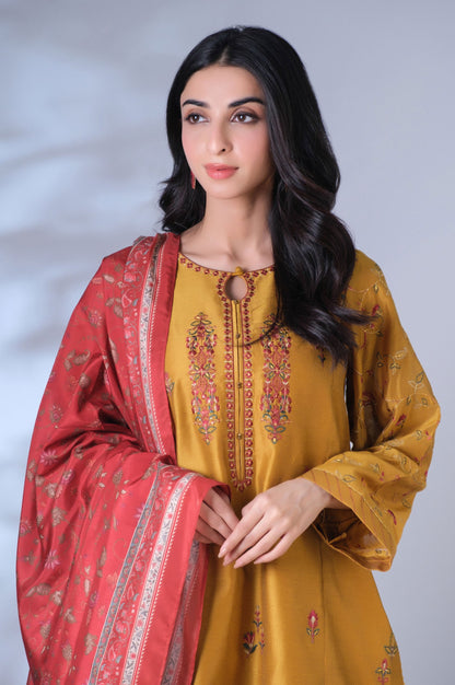 Unstitched 3 Piece Embroidered Cotton Net Suit