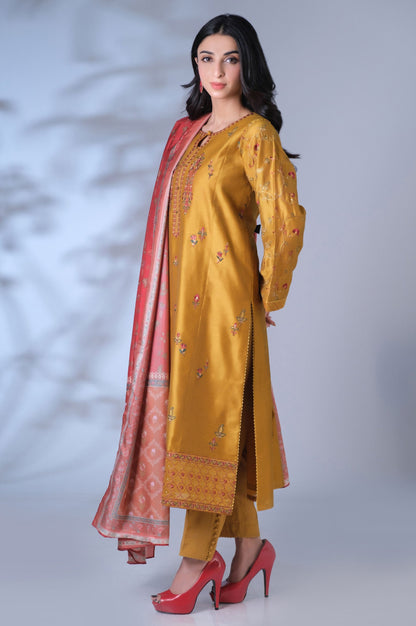 Unstitched 3 Piece Embroidered Cotton Net Suit