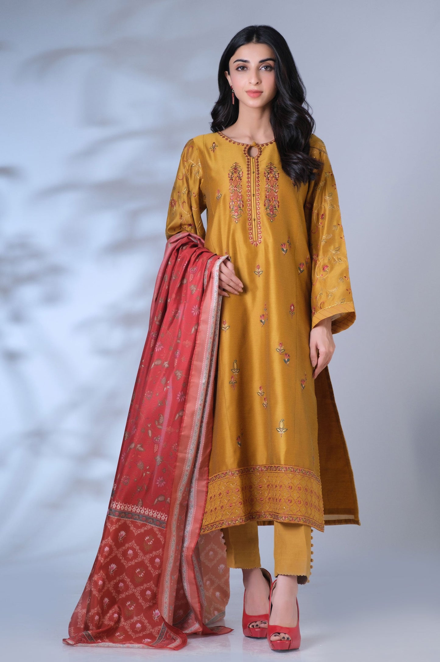 Unstitched 3 Piece Embroidered Cotton Net Suit
