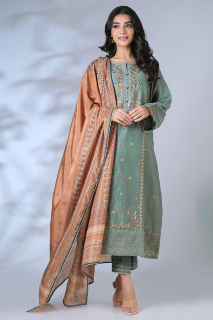Unstitched 3 Piece Embroidered Cotton Net Suit