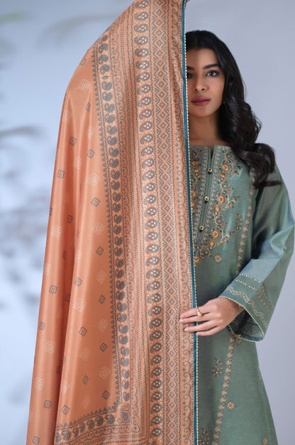 Unstitched 3 Piece Embroidered Cotton Net Suit