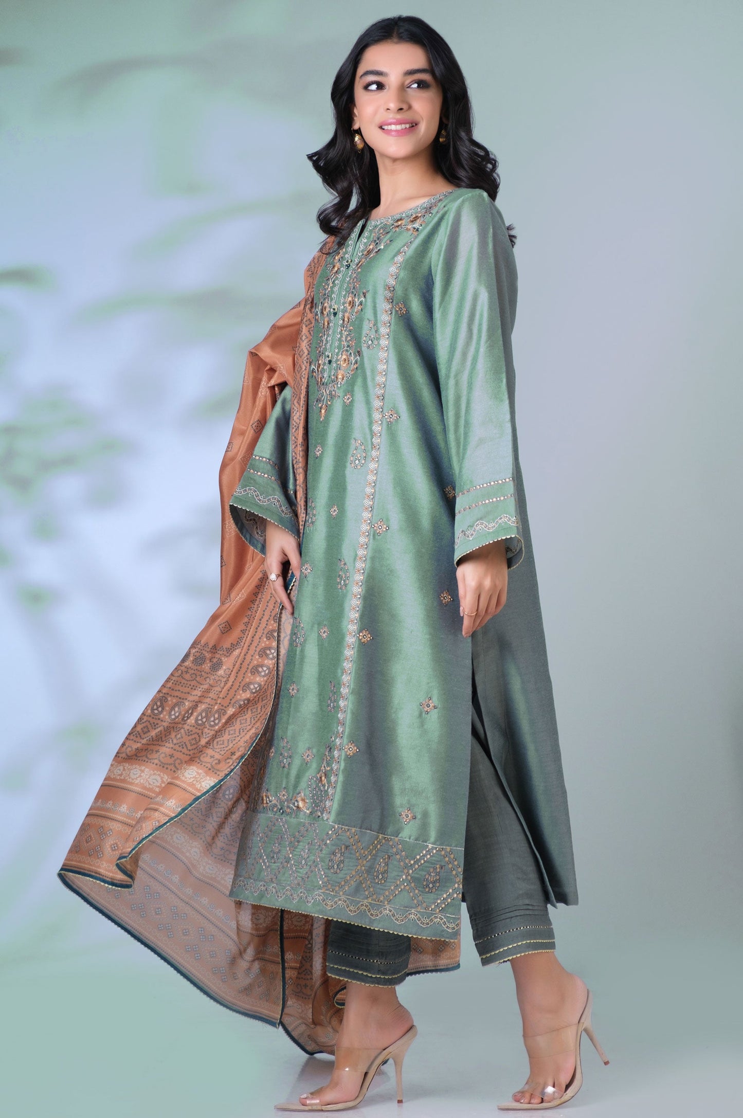 Unstitched 3 Piece Embroidered Cotton Net Suit