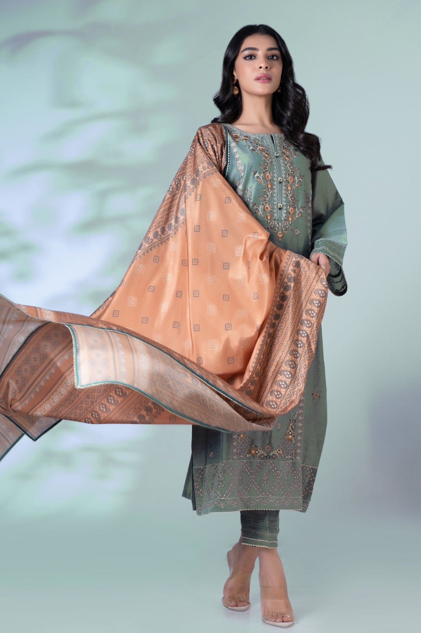 Unstitched 3 Piece Embroidered Cotton Net Suit