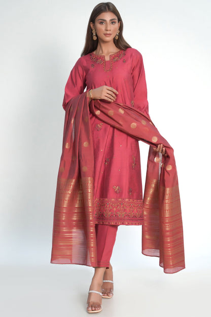 Unstitched 3 Piece Embroidered Cotton Net Suit