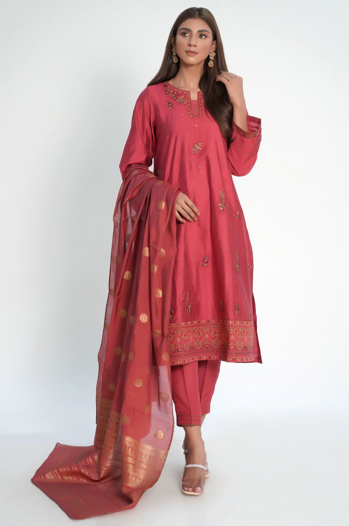 Unstitched 3 Piece Embroidered Cotton Net Suit