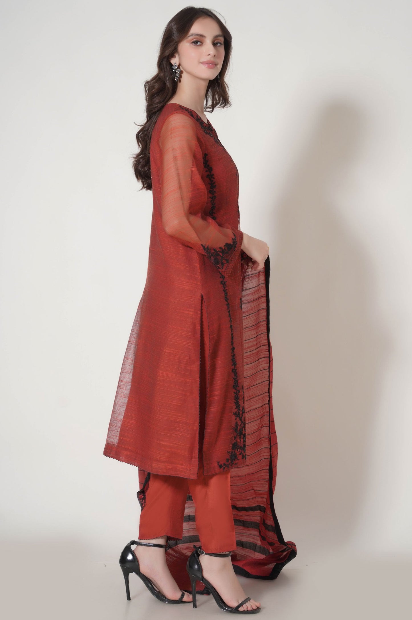 3 Piece Unstitched Embroidered Slub Khaddi Net Suit