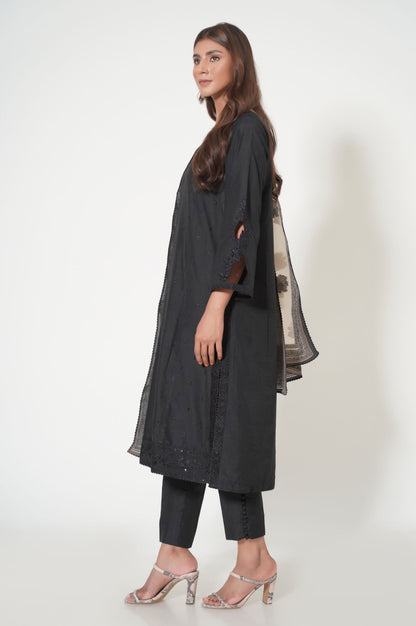 Unstitched 3 Piece Embroidered Cotton Silk Suit