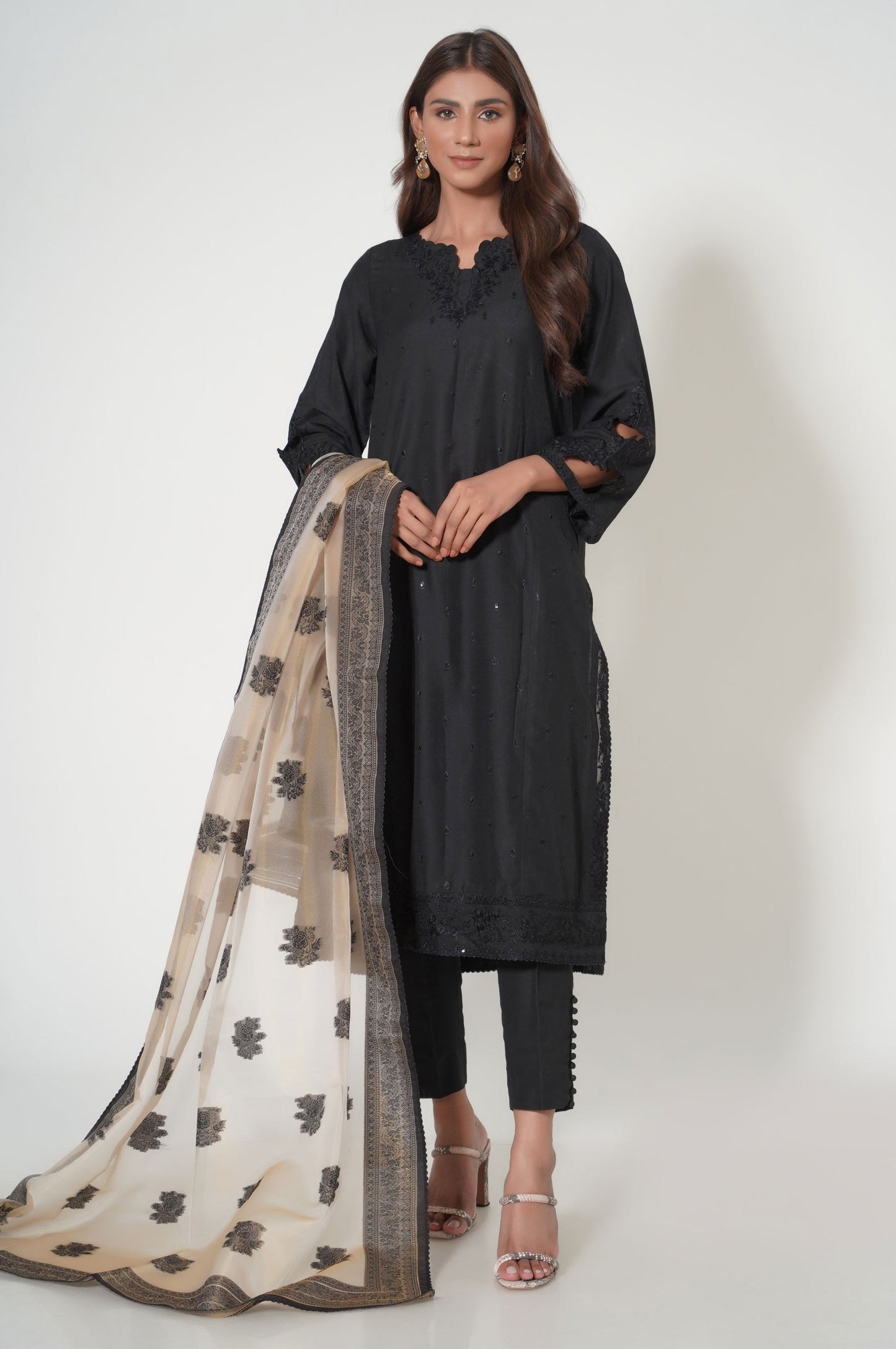Unstitched 3 Piece Embroidered Cotton Silk Suit