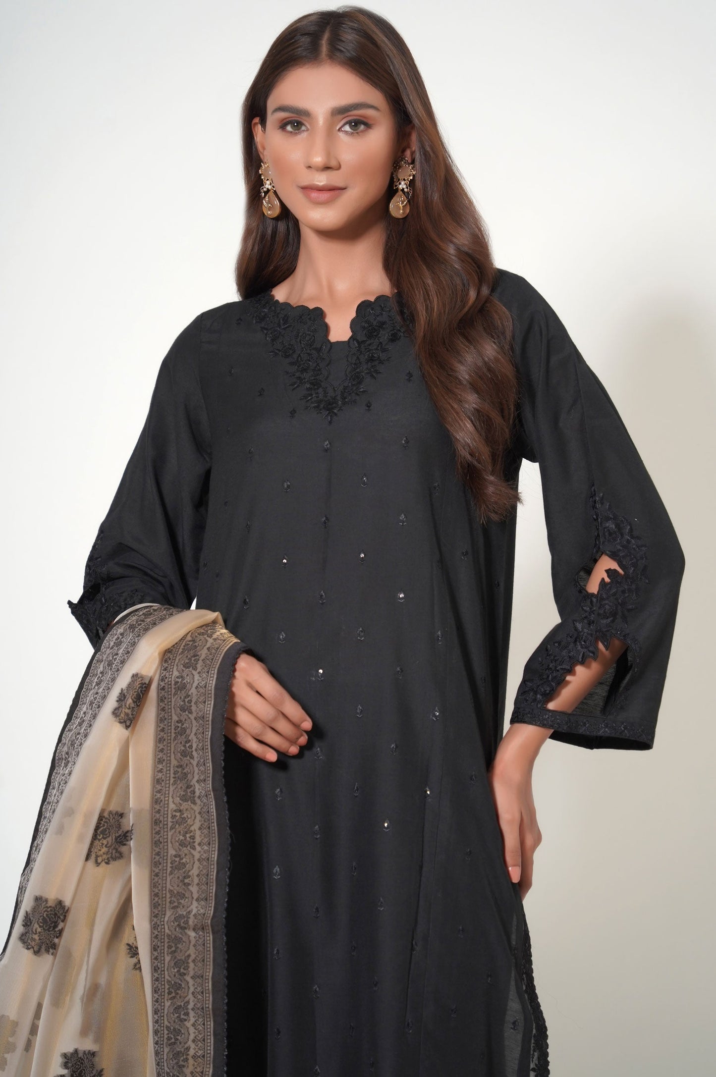 Unstitched 3 Piece Embroidered Cotton Silk Suit