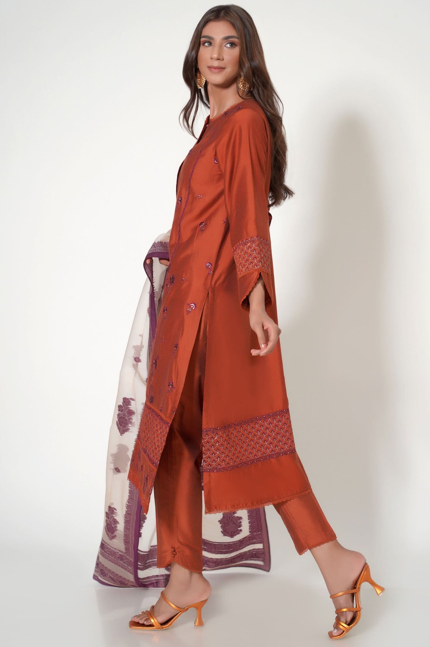 3 Pieces Unstitched Embroidered Cotton Silk Suit