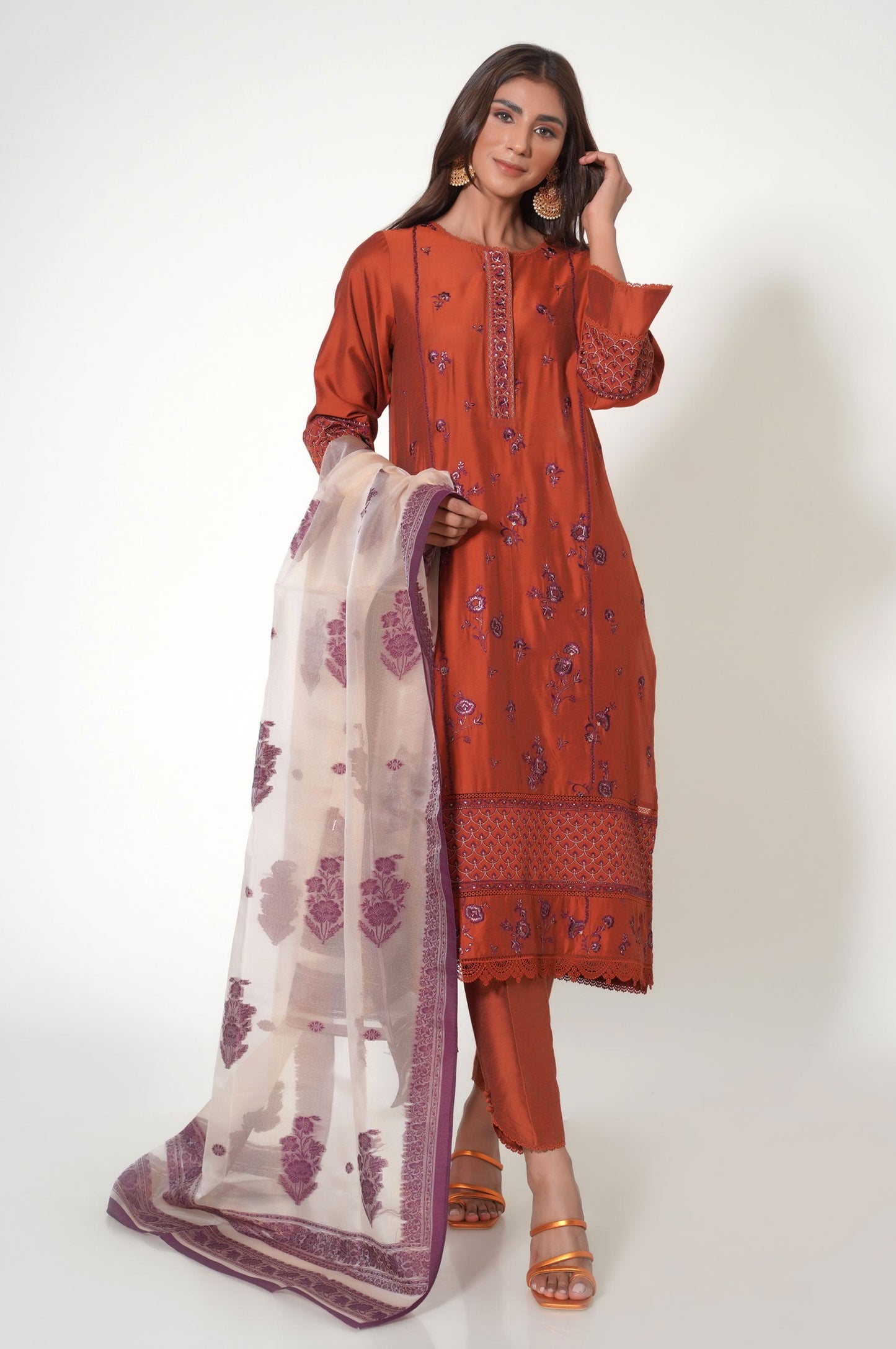 3 Pieces Unstitched Embroidered Cotton Silk Suit