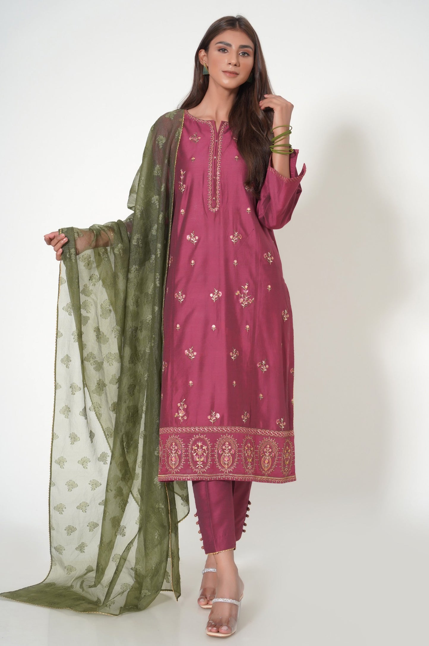 Unstitched 3 Piece Embroidered Cotton Silk Suit