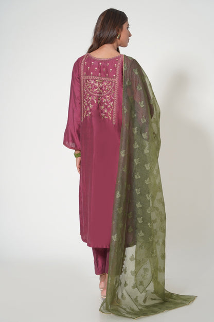Unstitched 3 Piece Embroidered Cotton Silk Suit