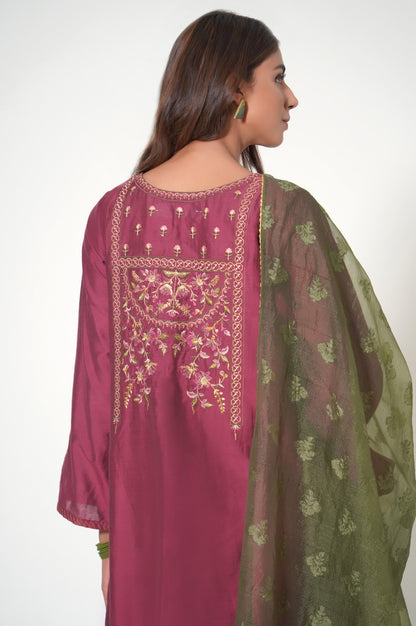 Unstitched 3 Piece Embroidered Cotton Silk Suit