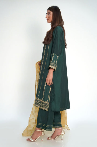 3 Piece Unstitched Embroidered Cotton Silk Suit