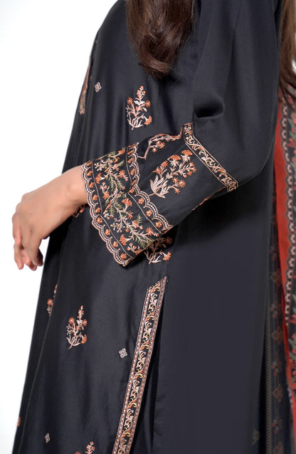 3 Piece Unstitched Embroidered Cotton Satin Suit