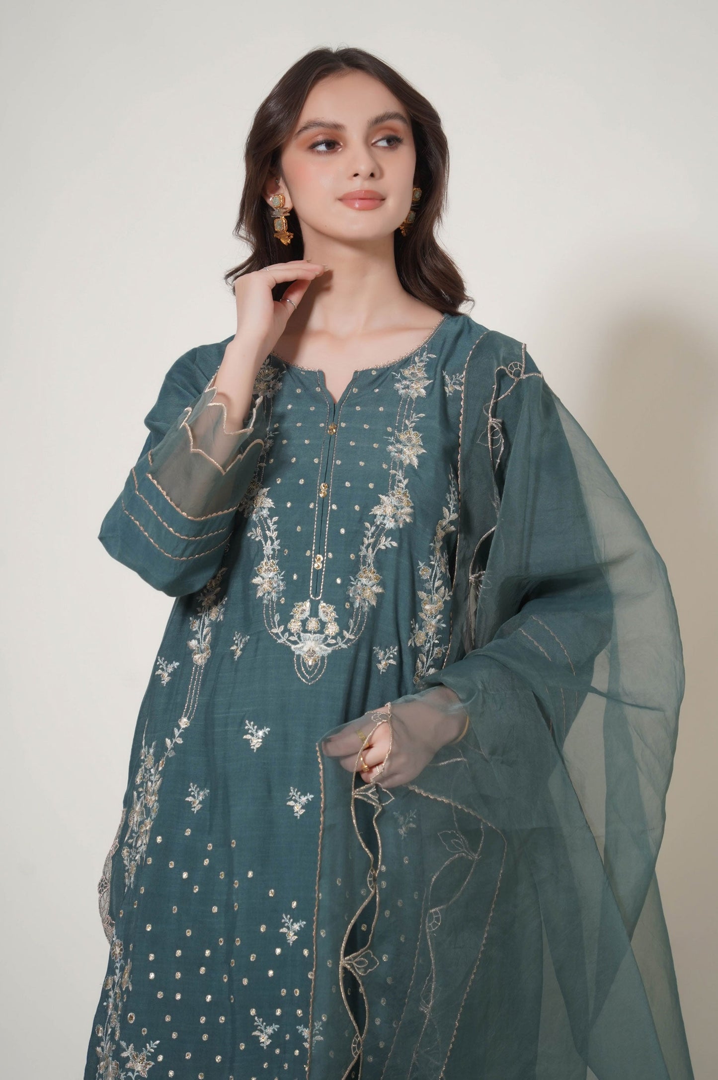 3 Piece Unstitched Embroidered Raw Silk Suit