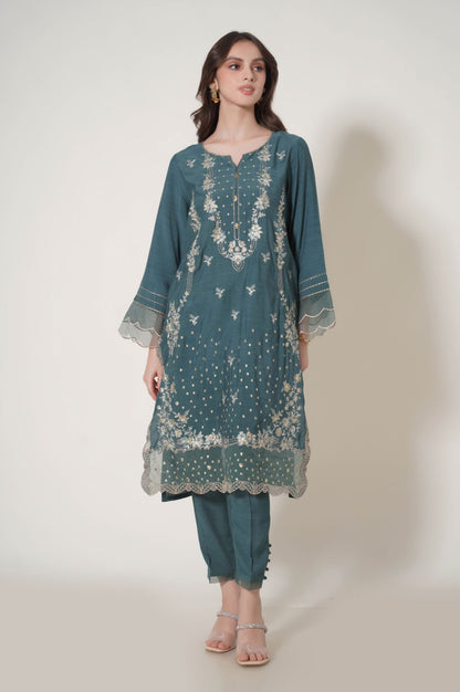 3 Piece Unstitched Embroidered Raw Silk Suit