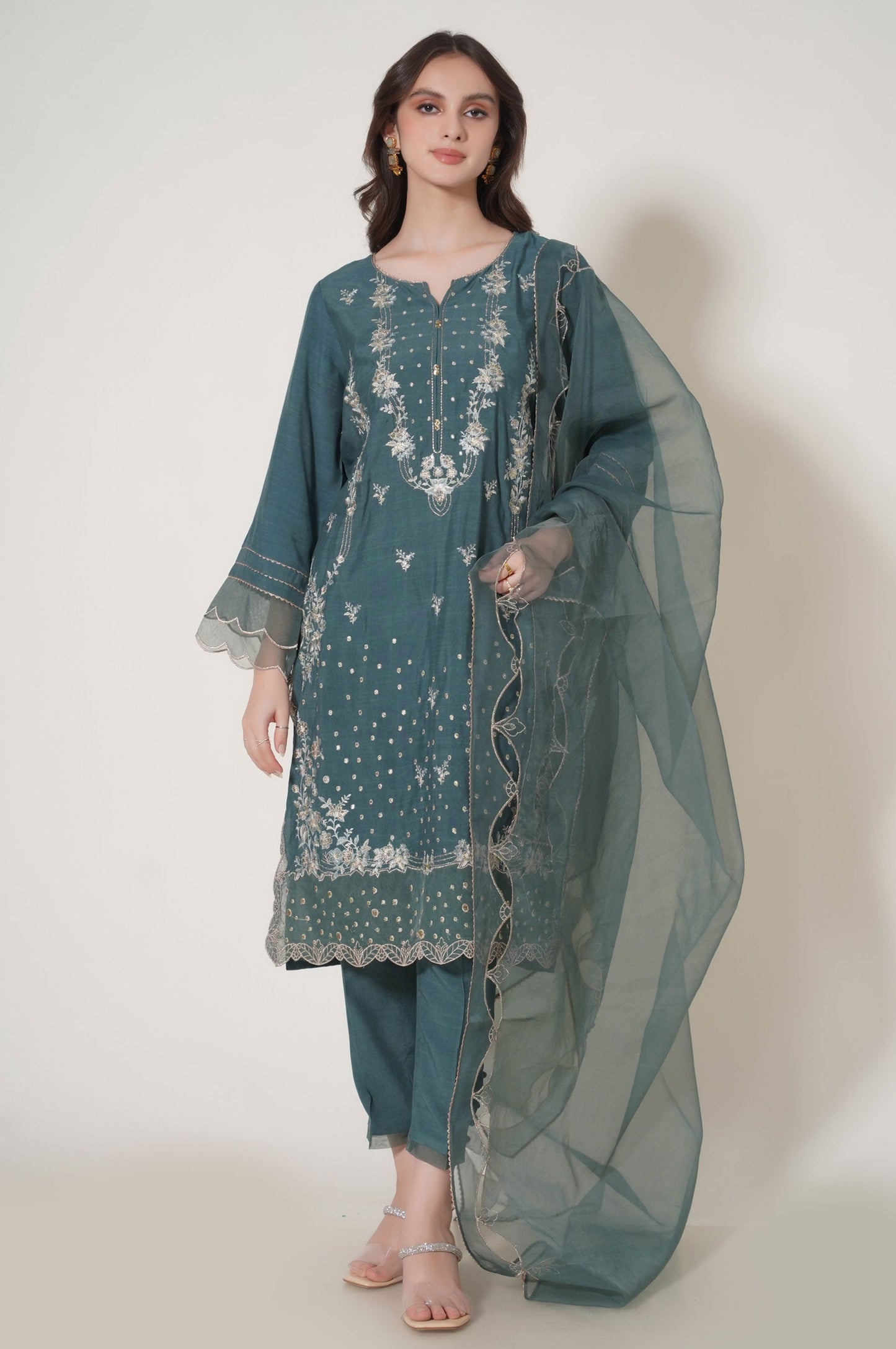 3 Piece Unstitched Embroidered Raw Silk Suit