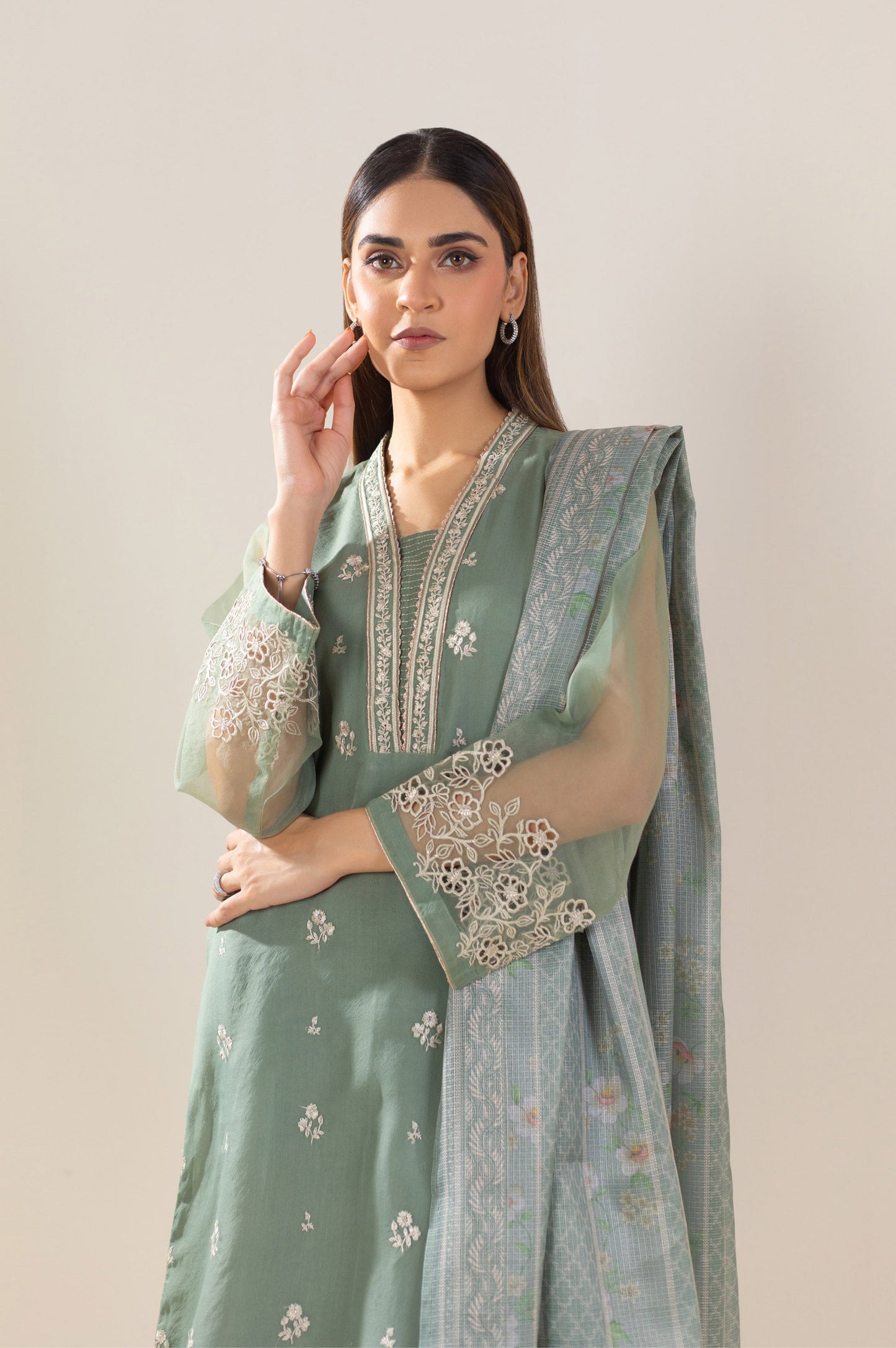 3 Piece Unstitched Embroidered Organza Suit