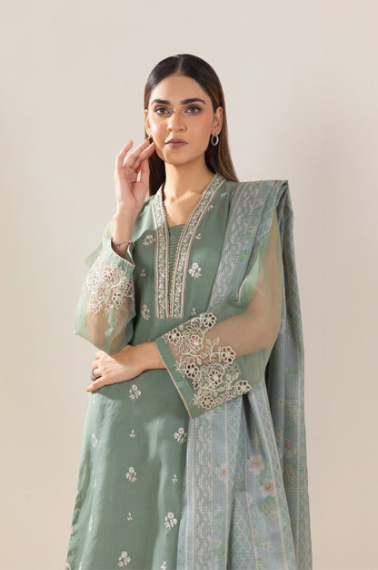 3 Piece Unstitched Embroidered Organza Suit