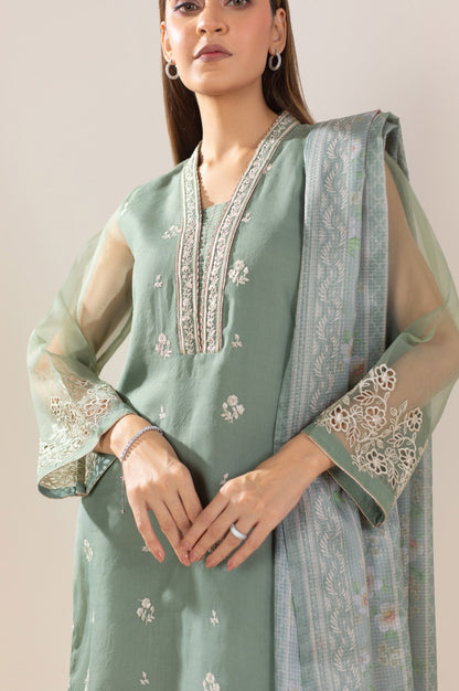 3 Piece Unstitched Embroidered Organza Suit