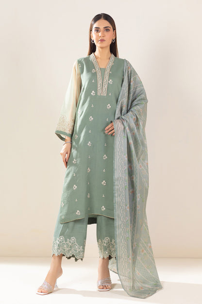3 Piece Unstitched Embroidered Organza Suit