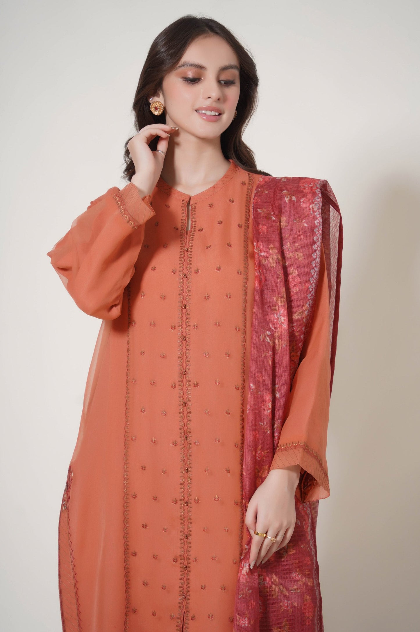 3 Piece Unstitched Embroidered Organza Suit